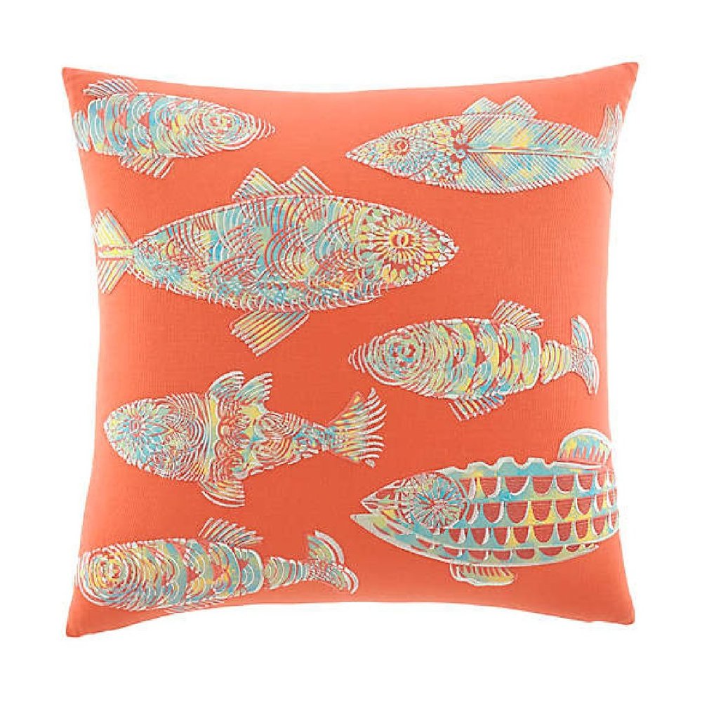 new in pkg Tommy Bahama 20" Square ORANGE Embroidered BATIK FISH Accent Pillow